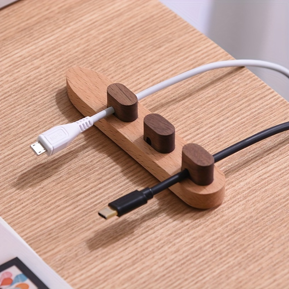 Cable Management Box - Wooden Cable Organizer Adhesive Cord Holder,