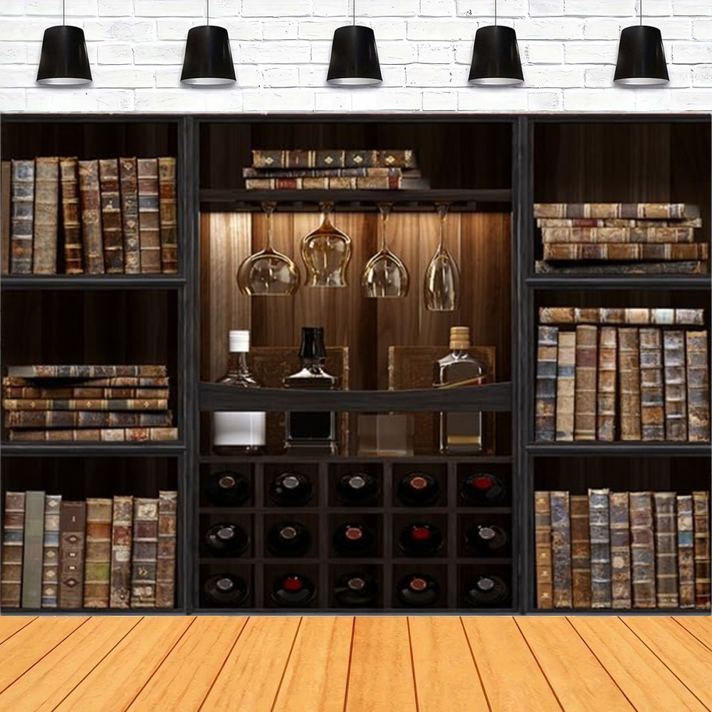 Home Office Zoom Background - Vintage Bookshelf Photography Backdrop Antique Books