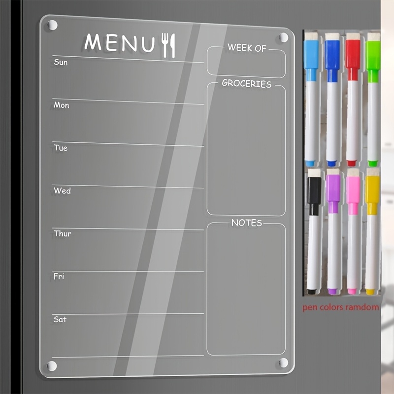 Magnetic Calendar Board - Acrylic Menu Board for Kitchen Weekly