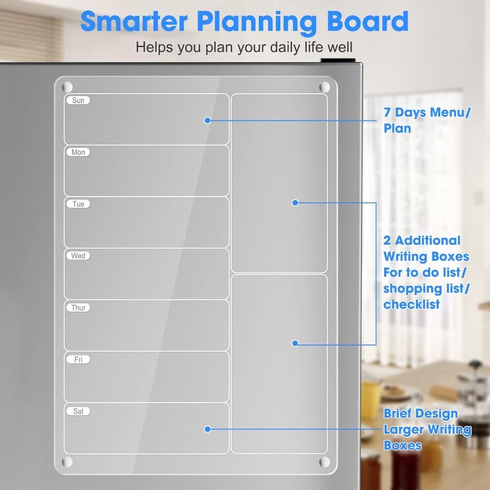 Magnetic Calendar Board - New Acrylic Meal Planner Reusable Clear
