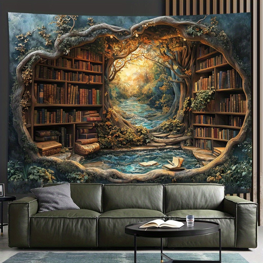 Home Office Bookshelves - 3D Magic Forest Bookshelf Tapestries Wall