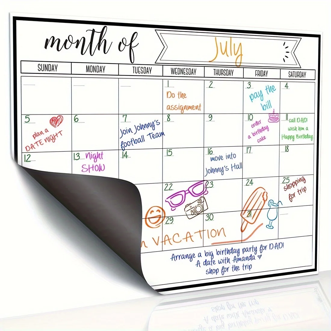 Magnetic Calendar Board - Magnetic Monthly Calendar Whiteboard, Reusable Fridge