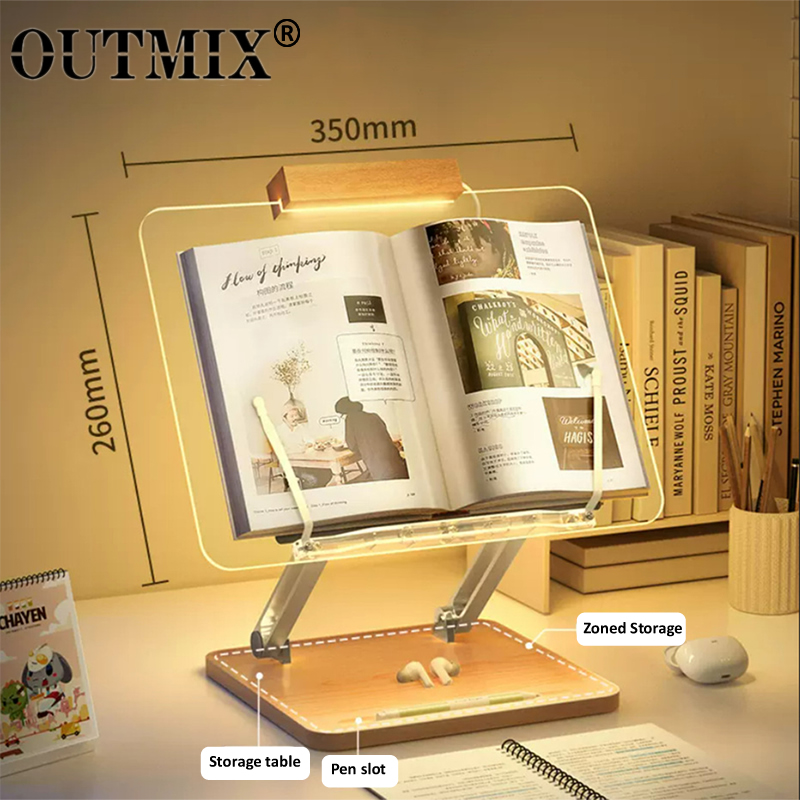 Home Office Organization - Wooden Reading Stand with light Transparent