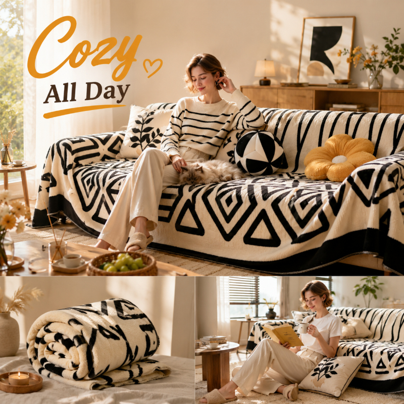 Home Office Equipment - Boho Black White Flannel Sofa Cover