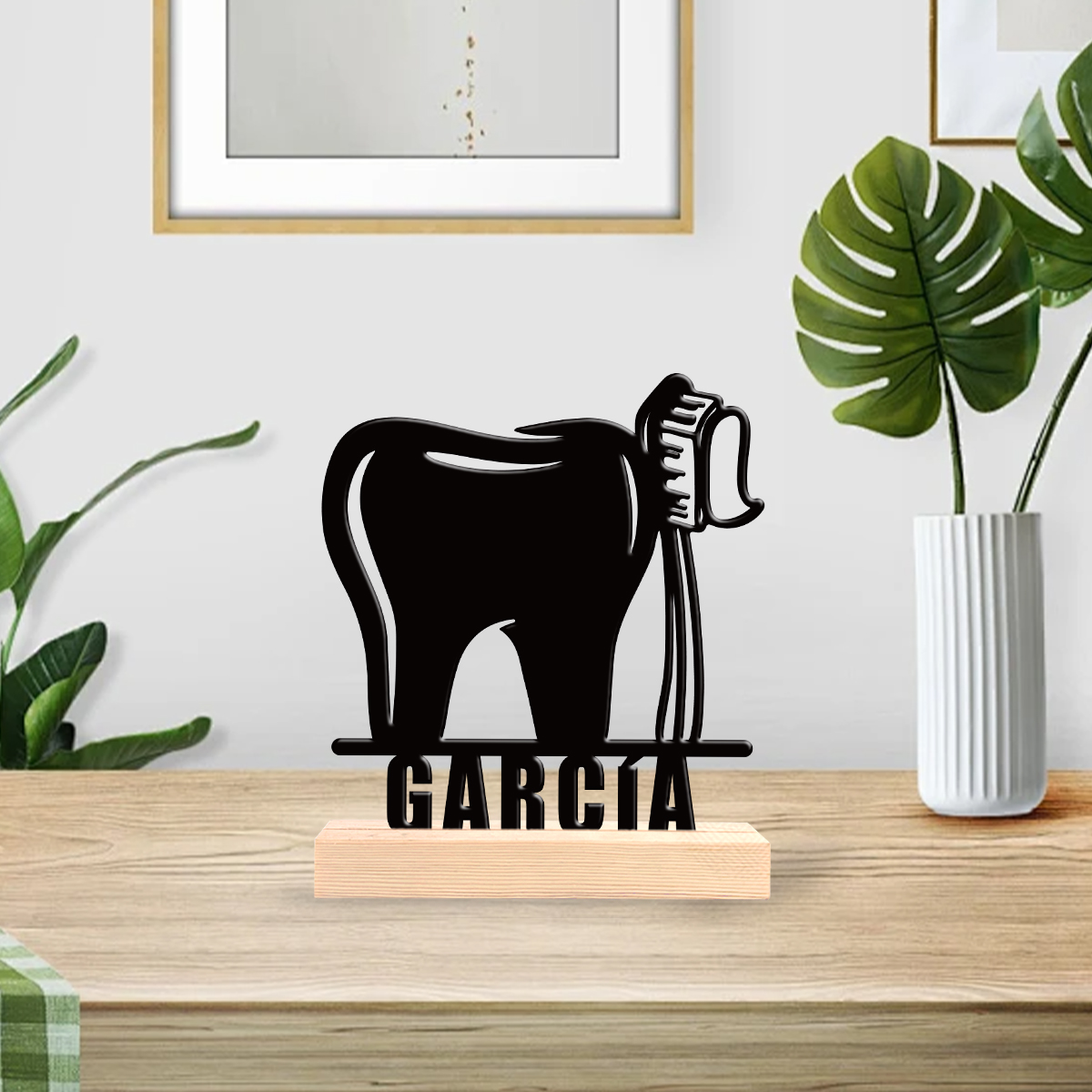 Home Office Decor - 1pc Custom Teeth toothbrush Wooden Base