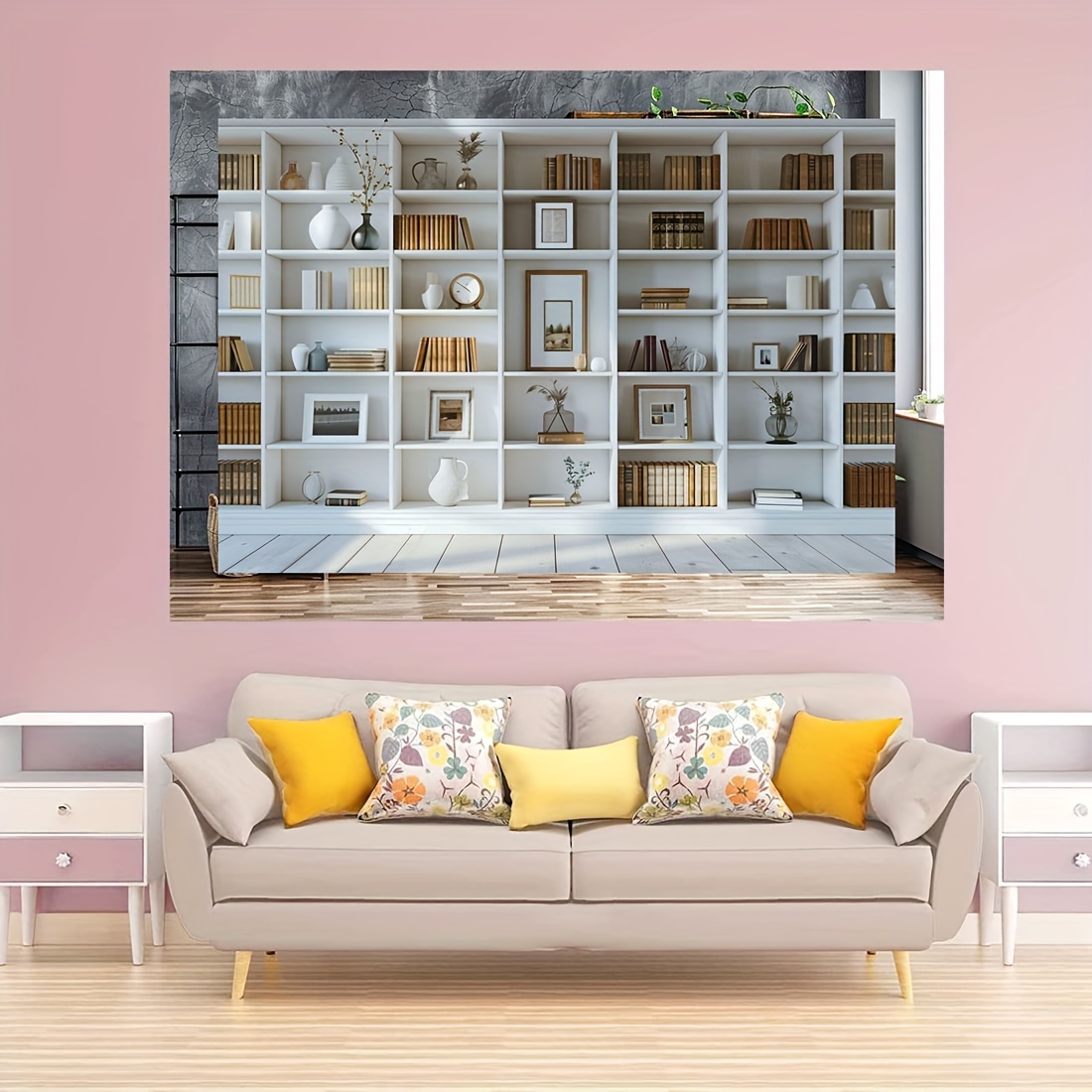 1pc White Bookshelf background - Home Office Zoom Background incelemesi ve fiyatı