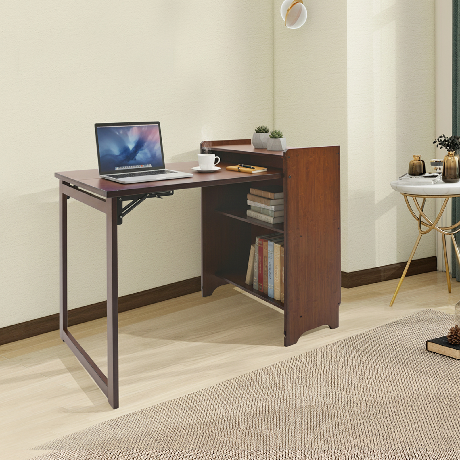 Bamboo Foldable Desk with Stor - Home Office Hideaway Desk incelemesi ve fiyatı
