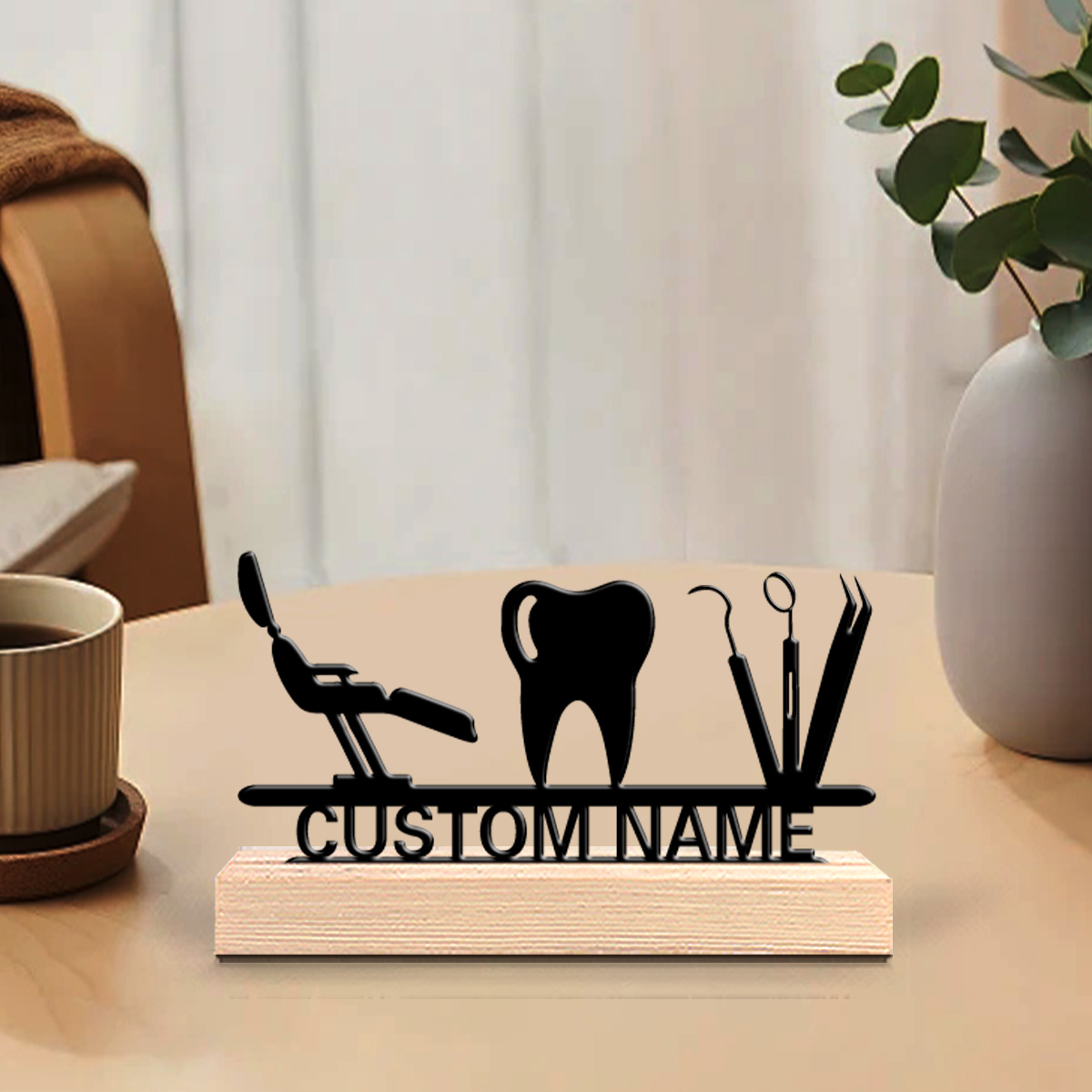 1Pc Csutom Teeth Wooden Base D - Home Office Decor incelemesi ve fiyatı