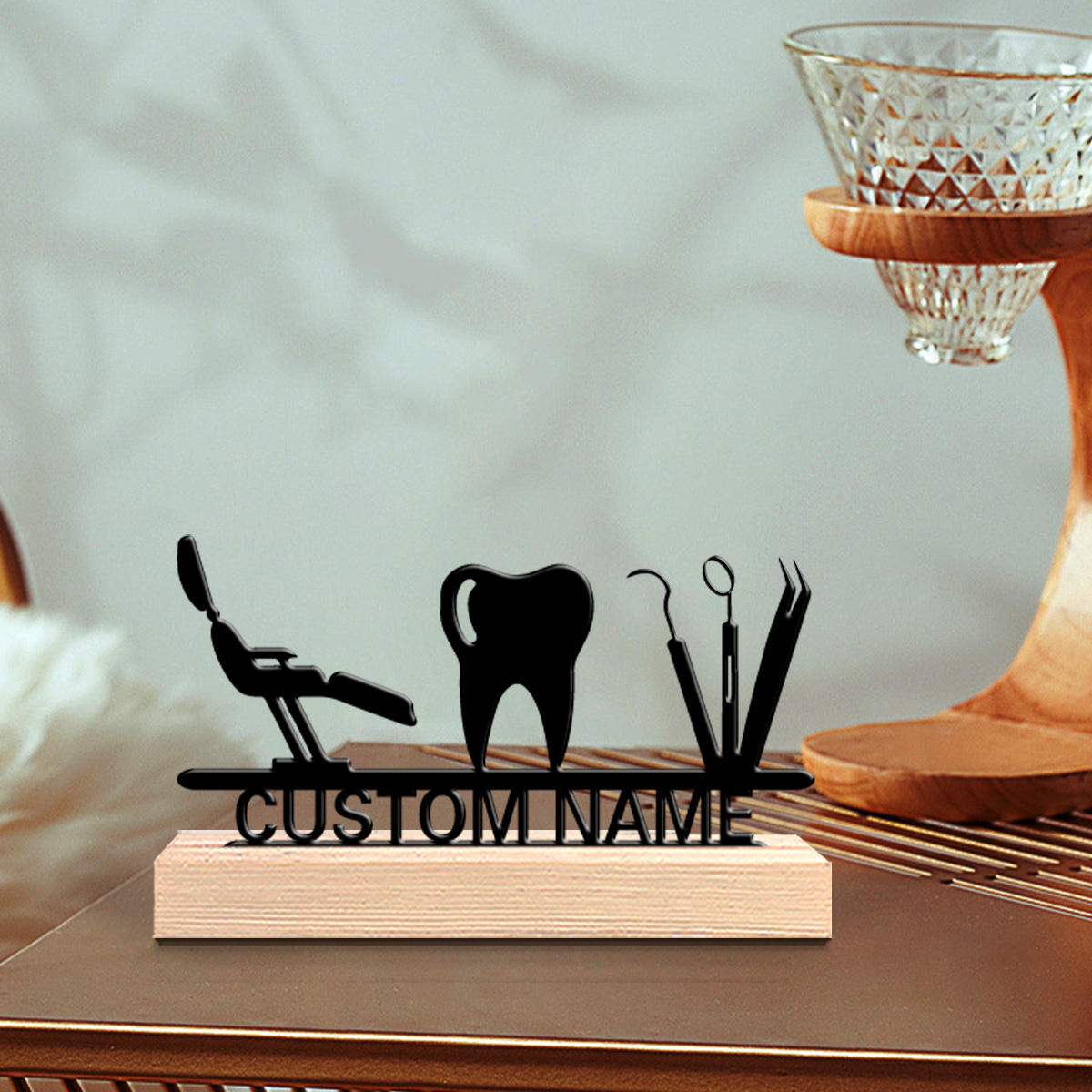 1Pc Csutom Teeth Wooden Base D - Home Office Decor incelemesi ve fiyatı