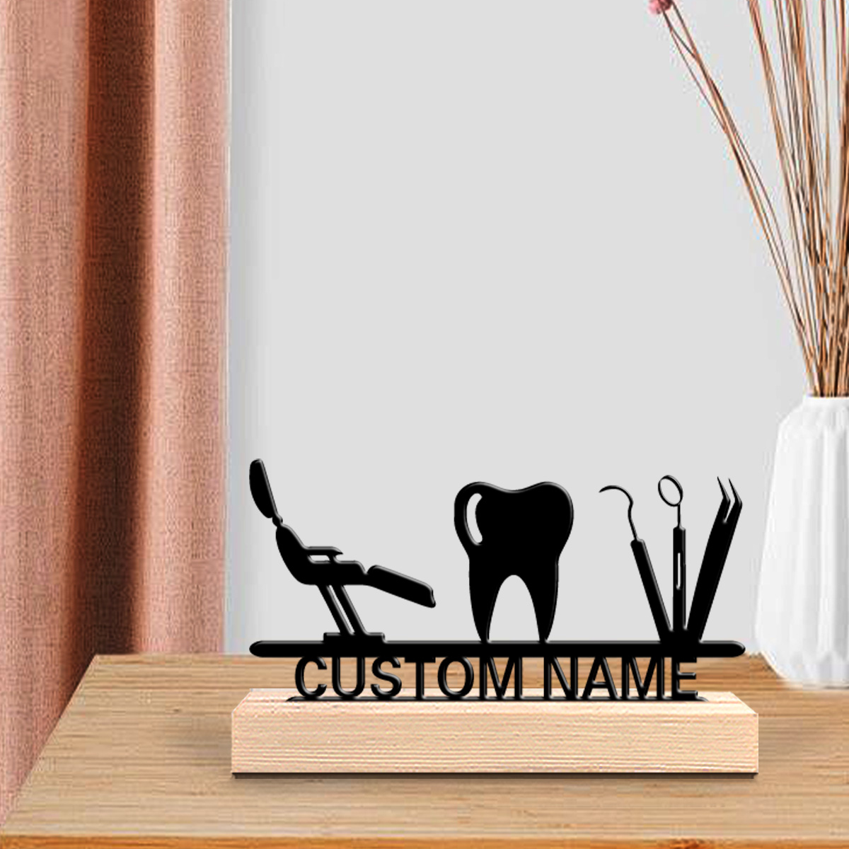 1Pc Csutom Teeth Wooden Base D - Home Office Decor incelemesi ve fiyatı