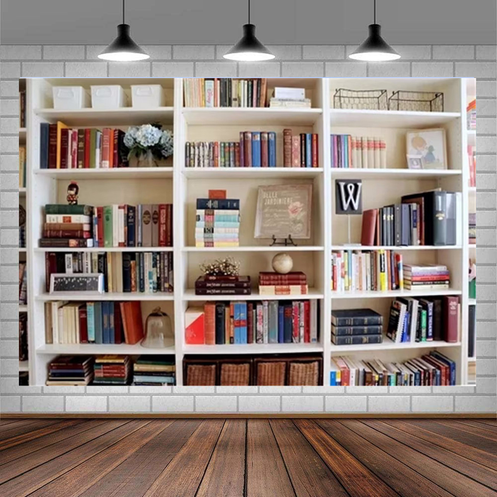 White Bookshelf Photography Ba - Home Office Zoom Background incelemesi ve fiyatı