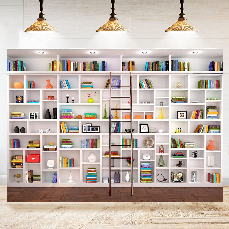 White Bookshelf Photography Ba - Home Office Zoom Background incelemesi ve fiyatı