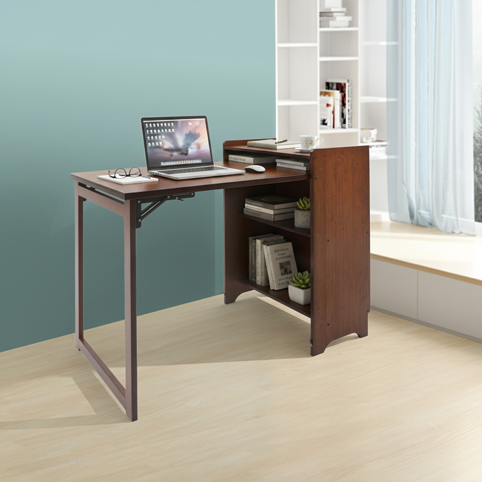 Walnut Color Folding Desk With - Home Office Hideaway Desk incelemesi ve fiyatı