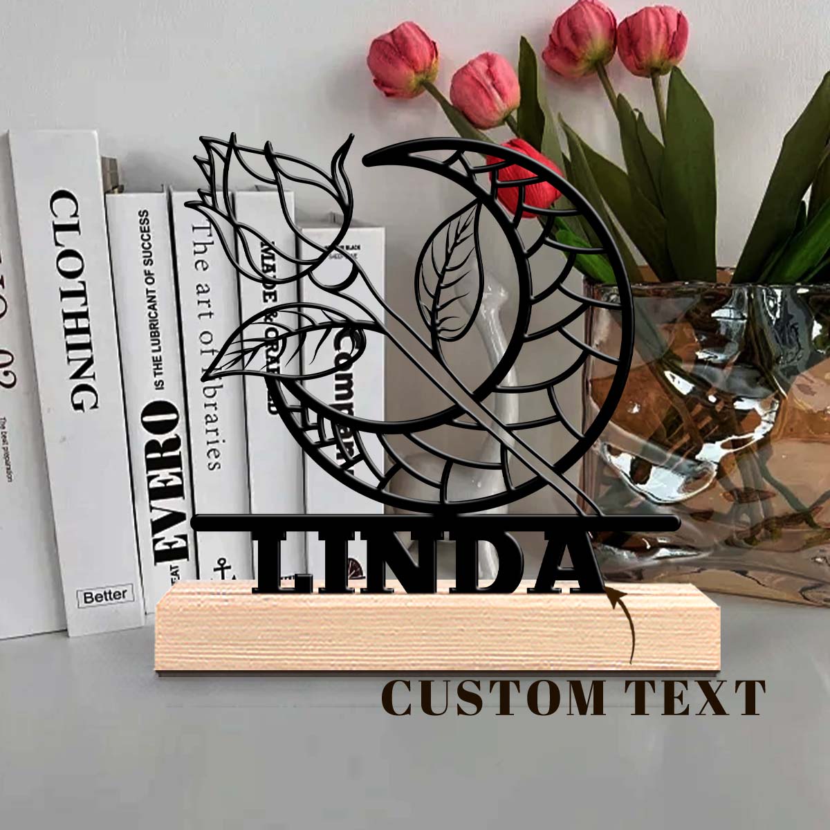 1Pc Csutom Moon Rose Wooden Ba - Home Office Decor incelemesi ve fiyatı