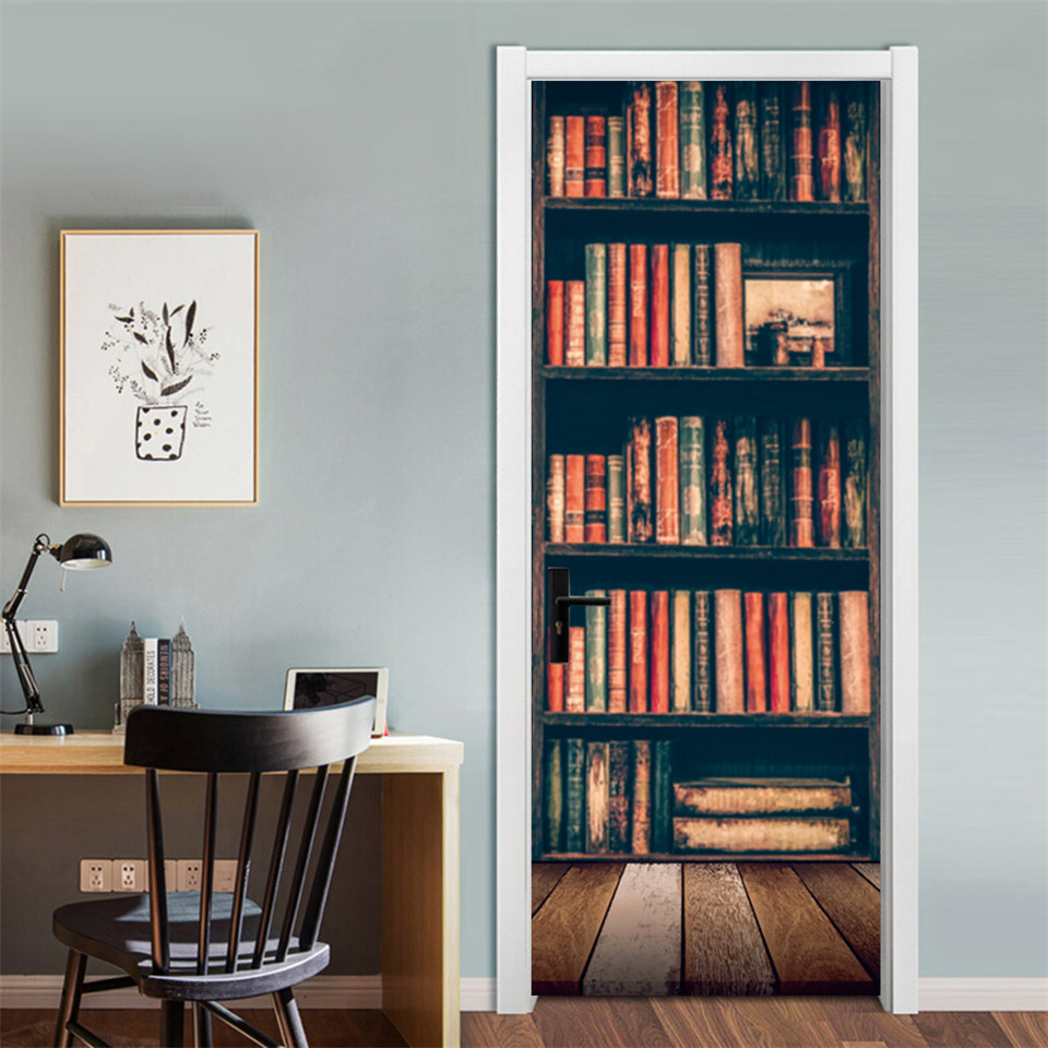 3D Door Wallpaper PVC Library  - Home Office Bookshelves incelemesi ve fiyatı