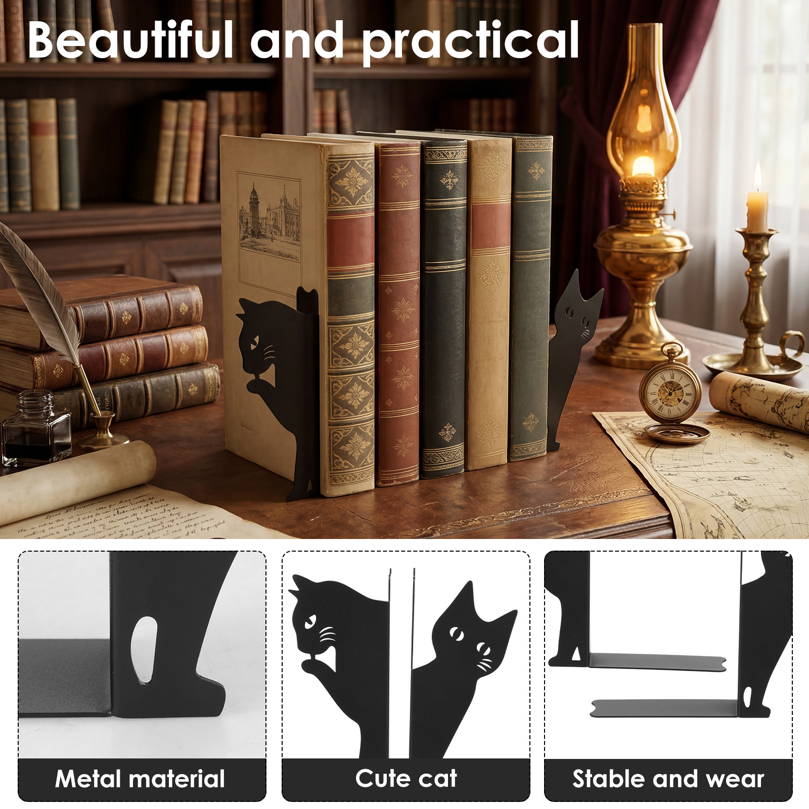 Peeping Cat Bookend Metal Book - Home Office Bookshelves incelemesi ve fiyatı